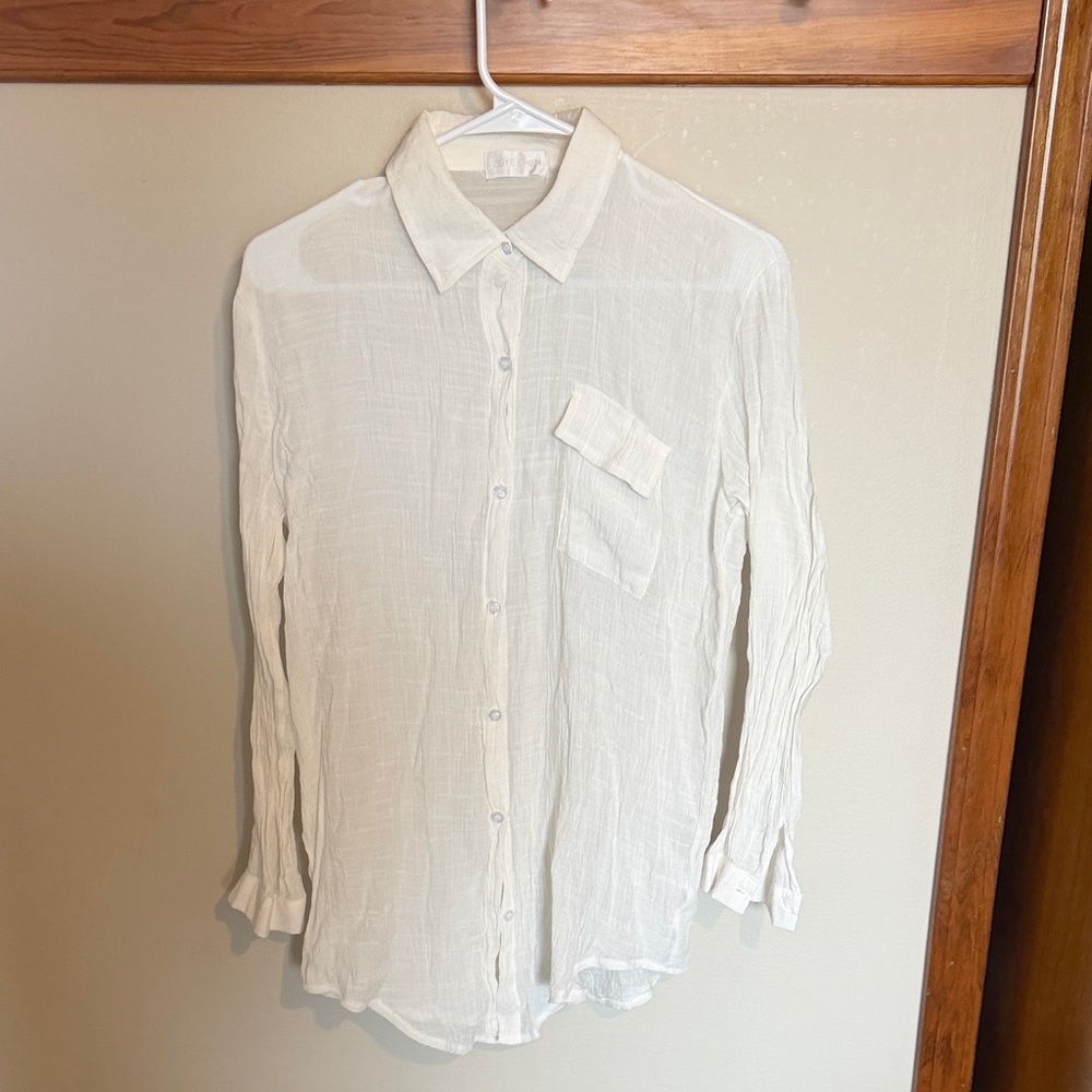 Women’s sheer swimsuit cover up Cream Shirt